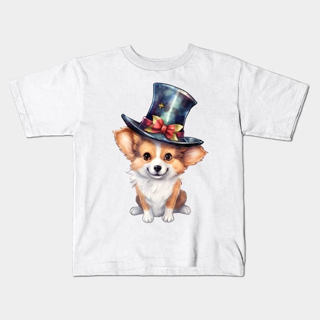 Watercolor Pembroke Welsh Corgi Dog in Magic Hat Kids T-Shirt by Chromatic Fusion Studio